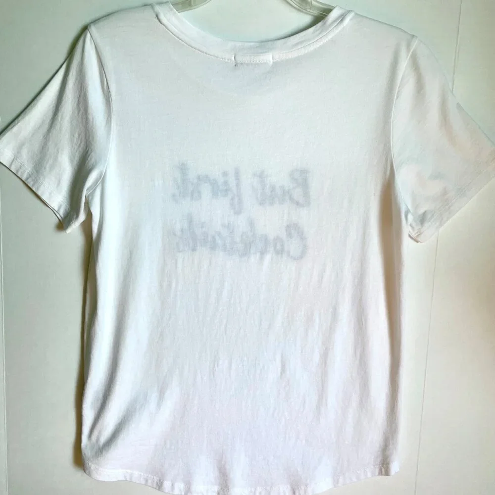 SOUTH PARADE Lola Top But First Cocktails Short Sleeve Cotton Tee White Black XS - Picture 5 of 9